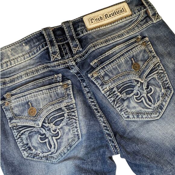 Vintage ROCK REVIVAL Denim Blue Jeans Taye Mid Rise Straight Leg Fit Women's 28 - Picture 7 of 8
